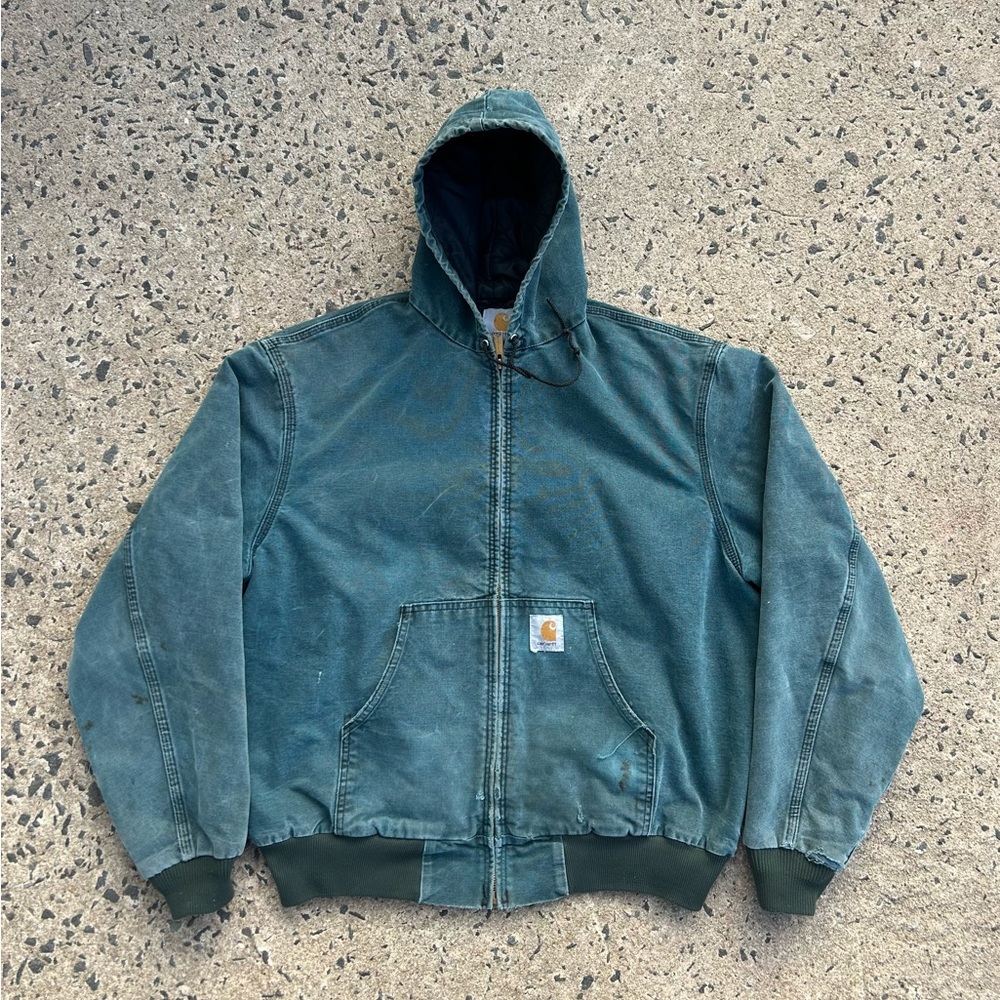 VTG Rare Carhartt Men's Active Jacket Hunter Green JQ243 Size XL Distressed - Picture 1 of 10